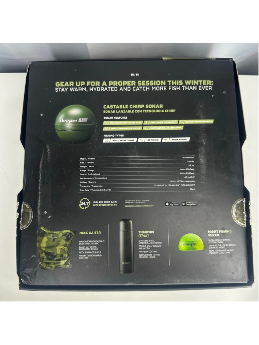 New in Box Deeper CHIRP Smart Sonar Bundle GPS Fish Finder Model DP3H30S10